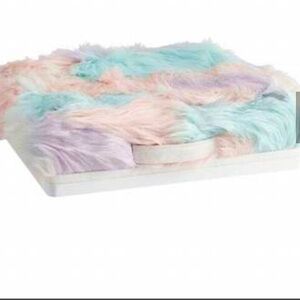 PB Teen faux fur lap desk with storage. In color unicorn cool.